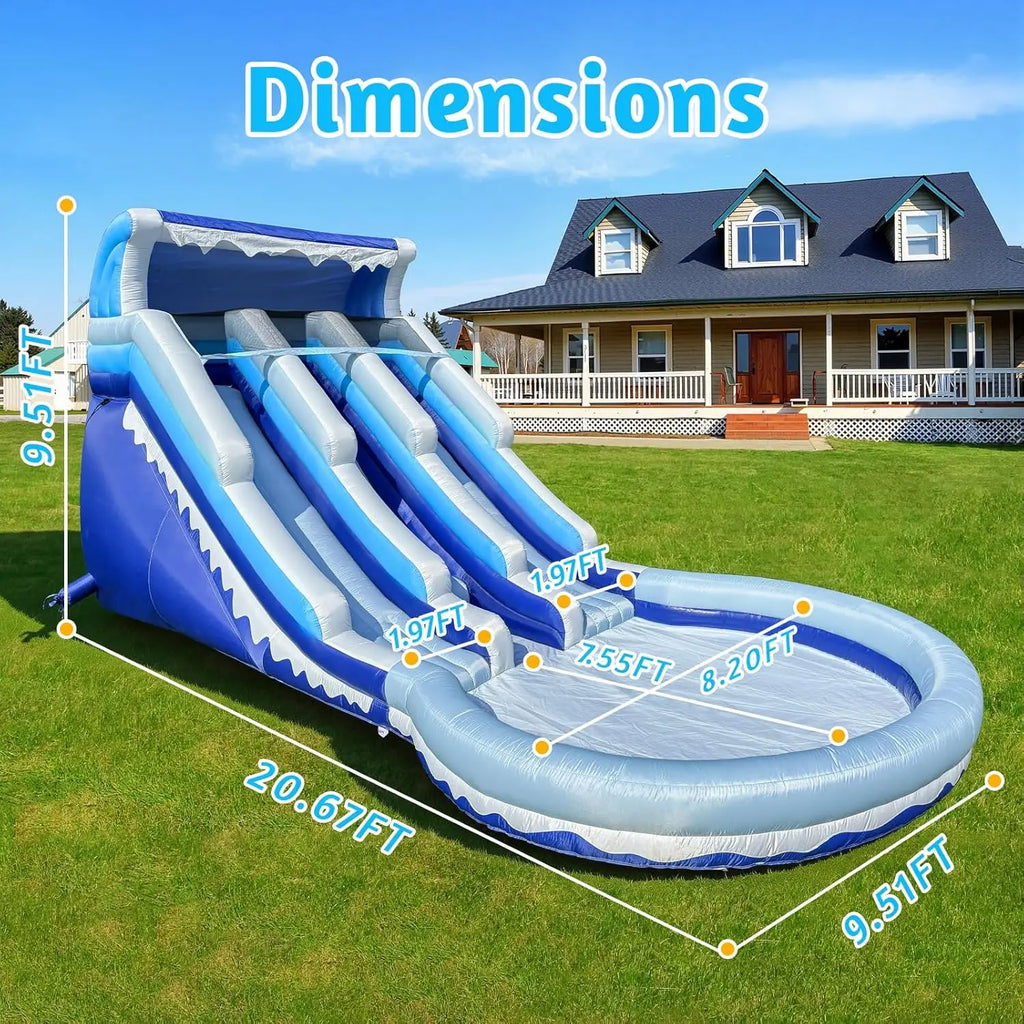 Blue White Grade Kids Inflatable Water Slides With Big Splash Water Pool Slide For Party Fun Backyard Summer Fun Kids Activities