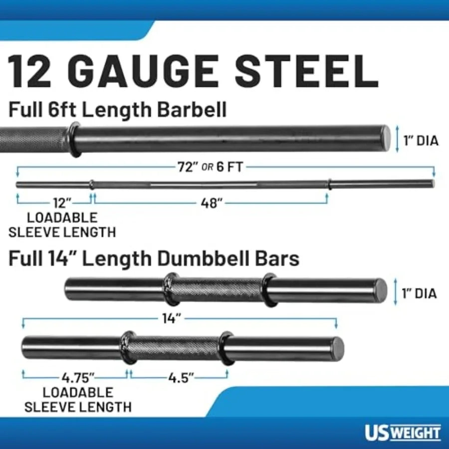 105 Pound Barbell Weight Set for Home Gym Adjustable Weight Set with Two Dumbbell Bars and Full 6 Ft Bar, Black