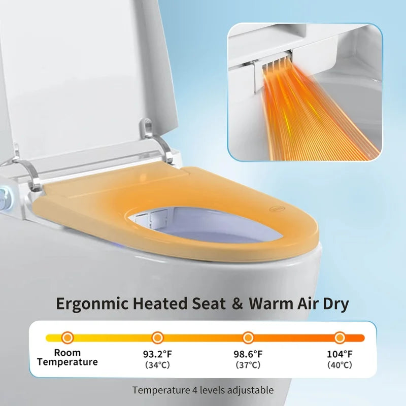 Smart One-Piece Bidet Toilet with Auto Flush, Heated Seat, Warm Water, Dry Function, Adjustable Temperature, Remote Control