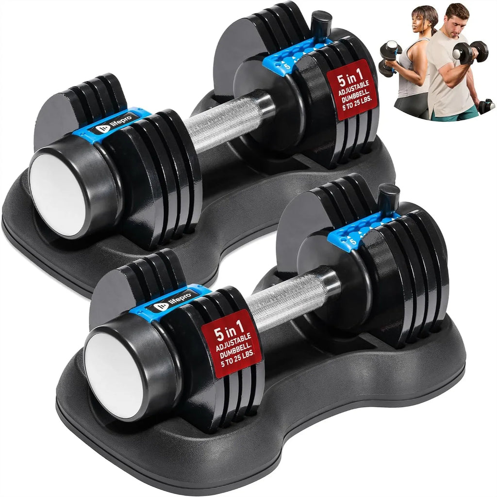 Adjustable Dumbbells Set 25 lbs Each with Rack, Quick-Change Weights 5-25 lbs for Home Gym Strength Training
