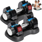 Adjustable Dumbbells Set 25 lbs Each with Rack, Quick-Change Weights 5-25 lbs for Home Gym Strength Training