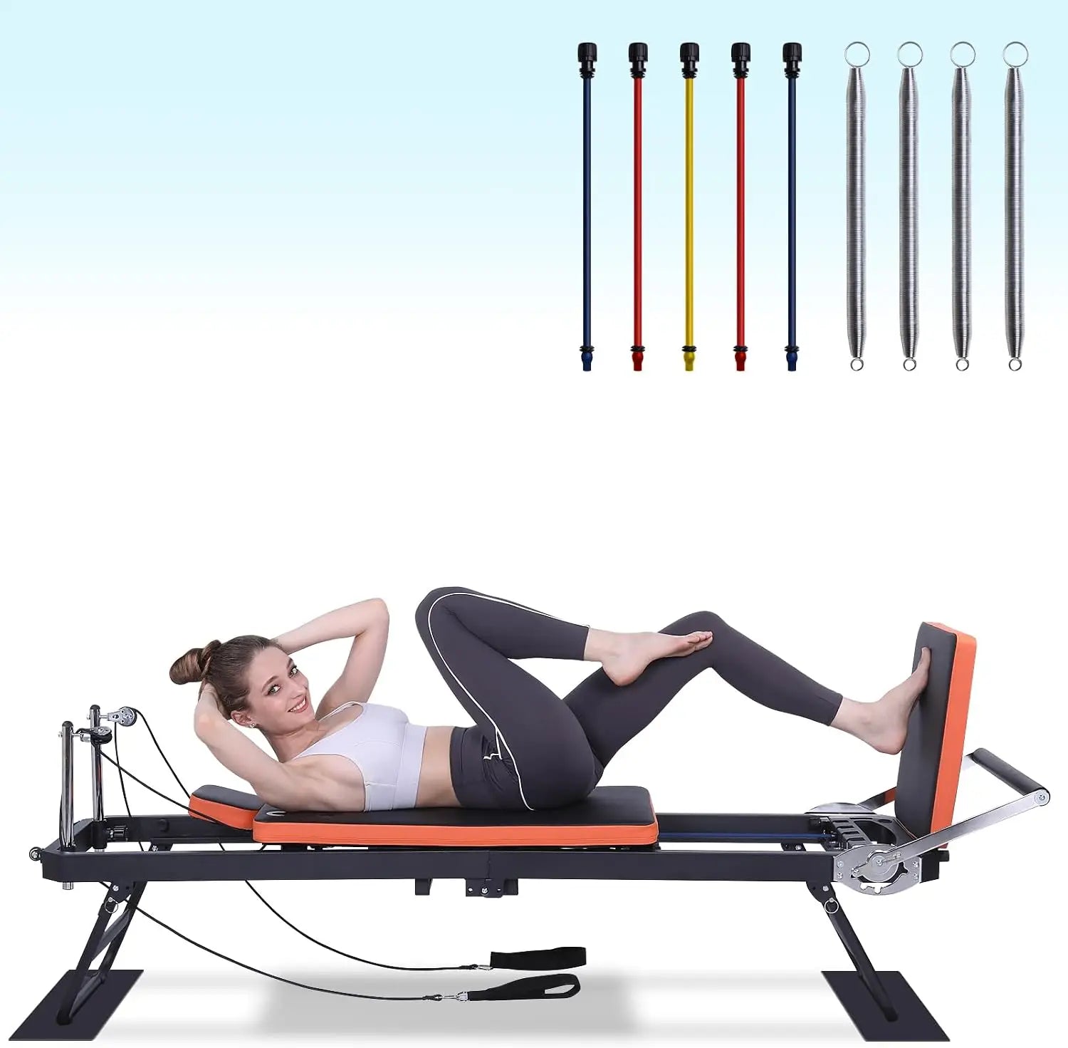 Foldable Pilates Reformer Machine, Studio Grade Pilates Equipment For Home Use and Gym Workout, Core Strength Training Fitness Station With Jump Board For Advanced And Beginner Users, Gray