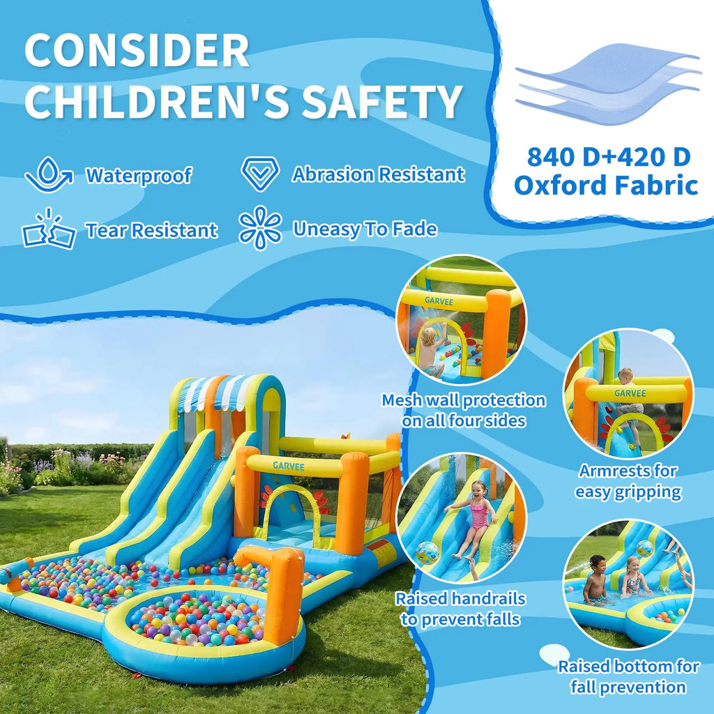 16ft Inflatable Water Slide Park for Kids, Heavy Duty Blow Up Water Bounce House, Backyard Inflatable Water Play Center with 620W Blower, Water Hose Kit, Ground Stakes & Storage Bag