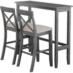 Gray 3-Piece Wooden High-Top Pub Table and Chairs Set for Breakfast Nook