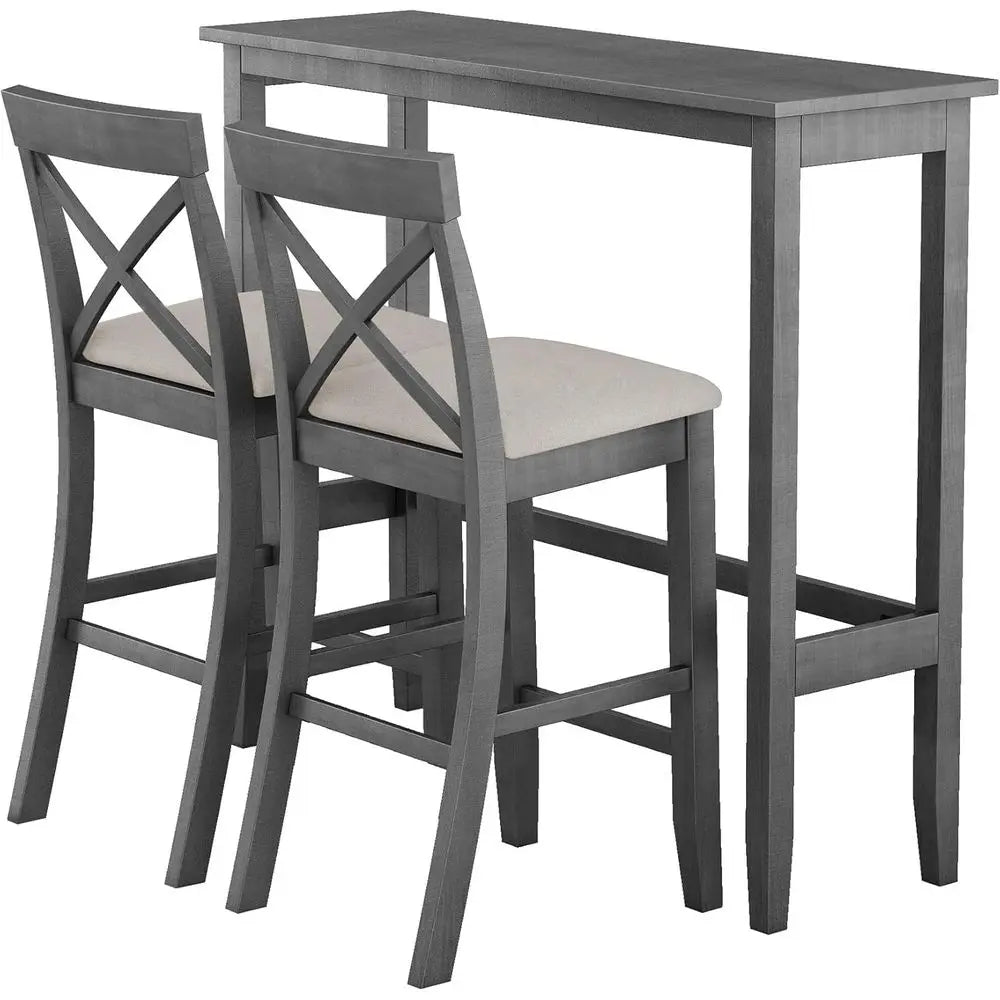 Gray 3-Piece Wooden High-Top Pub Table and Chairs Set for Breakfast Nook