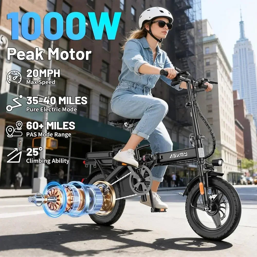 High-Power 750W/1000W Peak Electric Bike for Adults and Teens, 48V 10AH Battery, 30-60 Miles Range, Ideal for Commuting