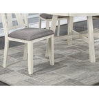 5pc Round Dining Set with Gray Fabric Cushion Chairs, White Wooden Table Top, Modern Minimalist Design