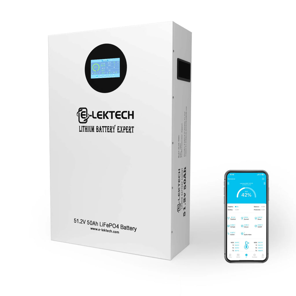 E-lektech 51.2V 100AH Wall-Mounted LiFePO4 Home Energy Storage Battery Smart APP Control Solar Power Storage System For Household Off-Grid Use