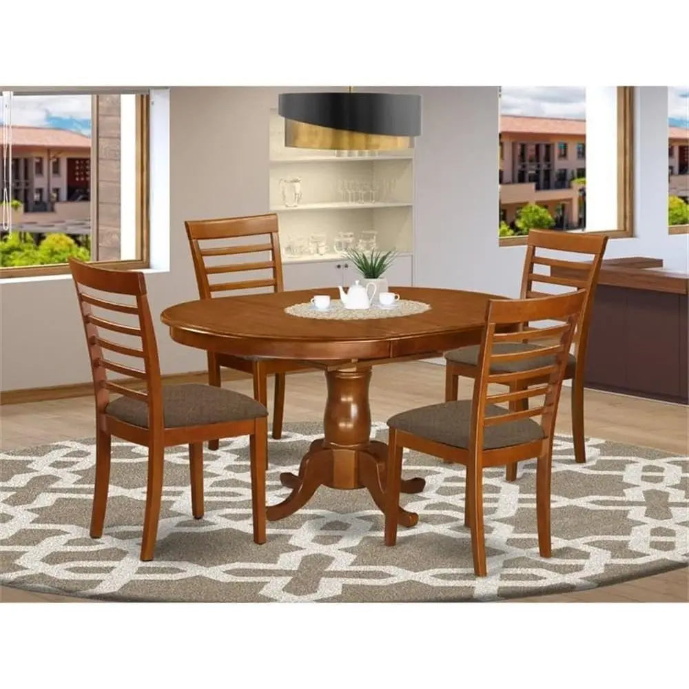Oval Dining Table Set with 4 Linen Chairs, 42x60 Inches, Brown