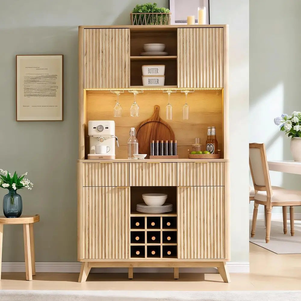 72" Tall luted Coee Bar Cabinet with Ample Storage, ern Buet Sideboard with Glass Holder/Wine Rack/Led Lights/Charging Station,