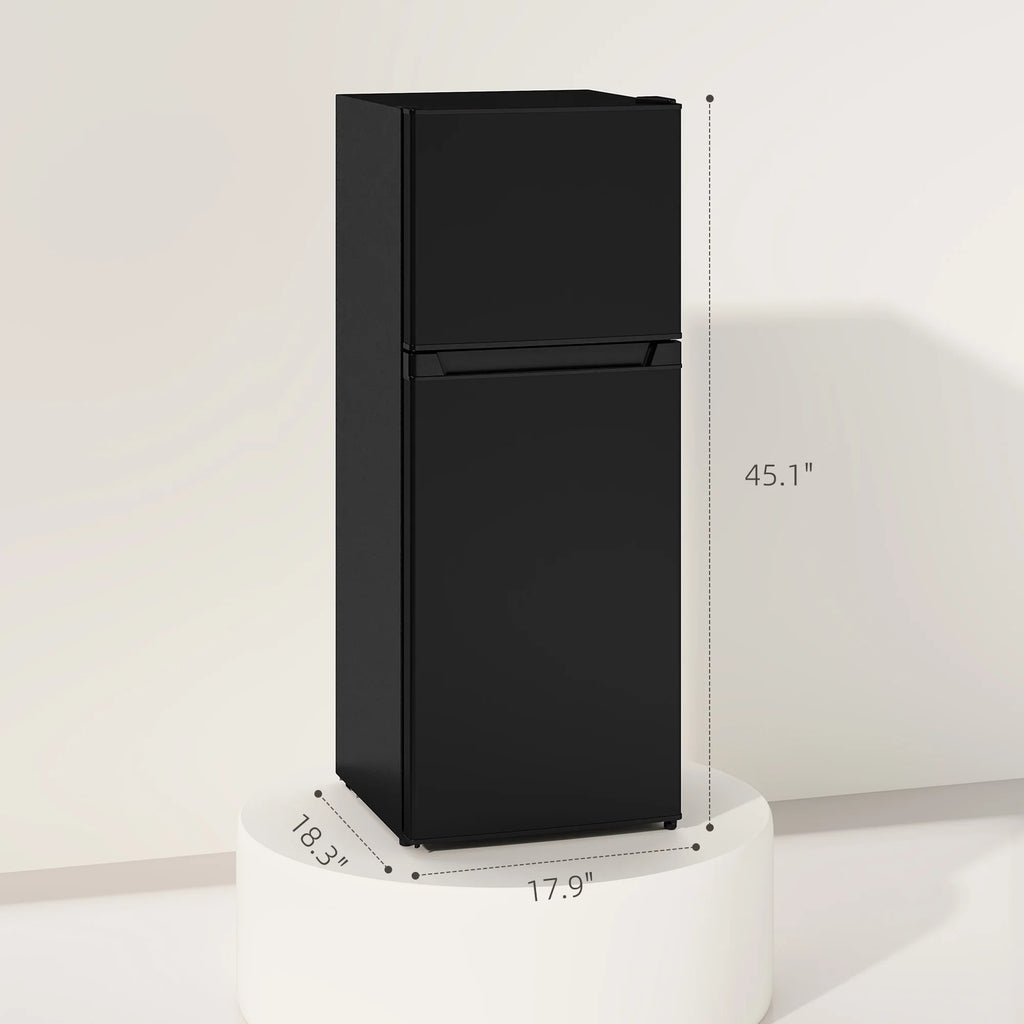 Small Fridge with Freezer, 4 Cu Ft Refrigerator with Reversible Doors, Black