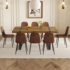 8-Seat Wooden Dining Table with Suede Chairs Set for Kitchen & Dining Room