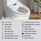 Heated Smart Bidet Seat with Adjustable Water Temp & Pressure, Side Control, Automatic Nozzle Clean, Night Light, Portable Toilet Attachment