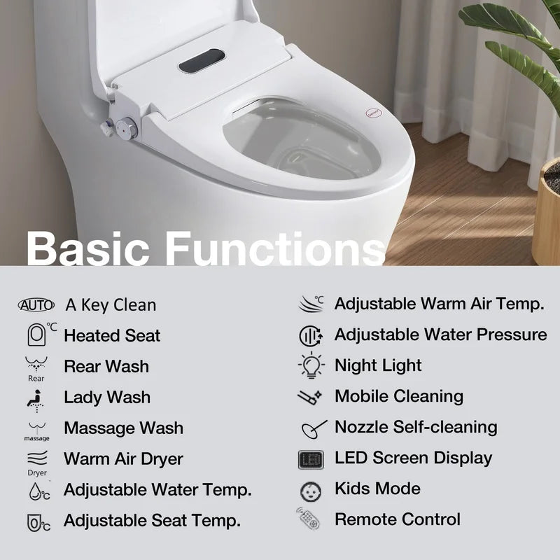 Heated Smart Bidet Seat with Adjustable Water Temp & Pressure, Side Control, Automatic Nozzle Clean, Night Light, Portable Toilet Attachment