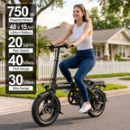 Folding Electric Bike for Adults, 750W Peak Motor 48V 15Ah Removable Battery E Bike, 30 Miles Range 20MPH Max Speed Foldable Ebike, Compact Fold Electric Bicycle for Commute Outdoor Exercise
