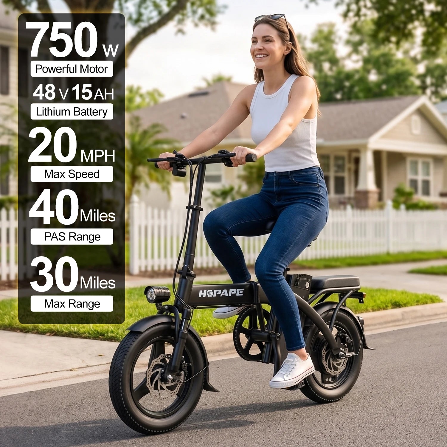 Folding Electric Bike for Adults, 750W Peak Motor 48V 15Ah Removable Battery E Bike, 30 Miles Range 20MPH Max Speed Foldable Ebike, Compact Fold Electric Bicycle for Commute Outdoor Exercise