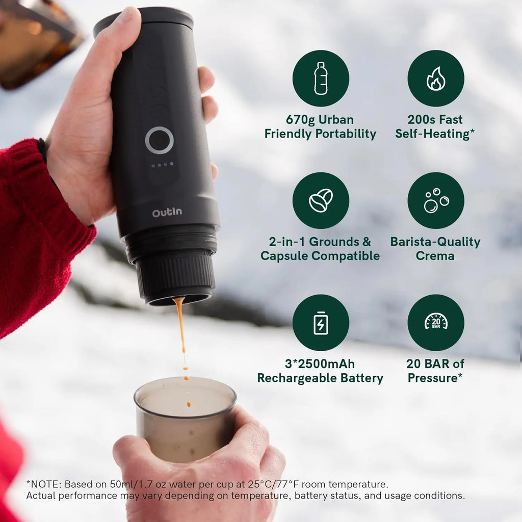 Portable Electric Espresso Machine with Self-Heating USB-C, Travel Coffee Maker for Camping, Car, RV, Hiking, Office, Ground
