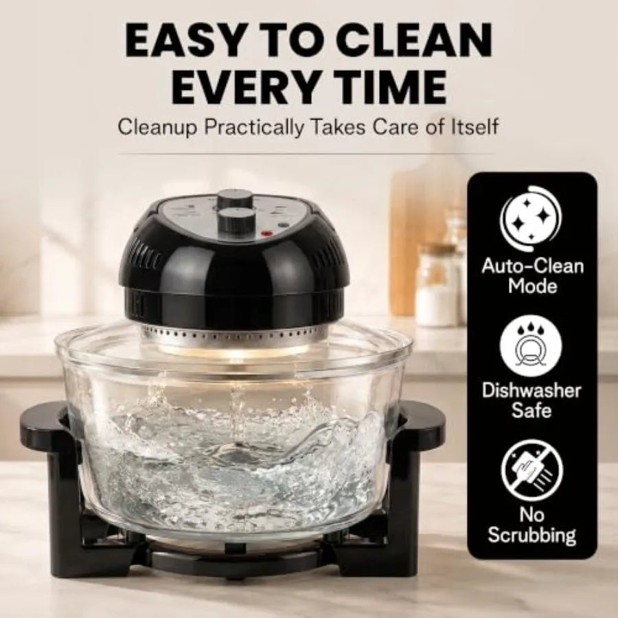 16 Qt Large Glass Air Fryer Non Toxic, Black PFOA/PTFE/BPA Free, Large Family Sized Airfryer Cooker with 3 Cooking Sections, No