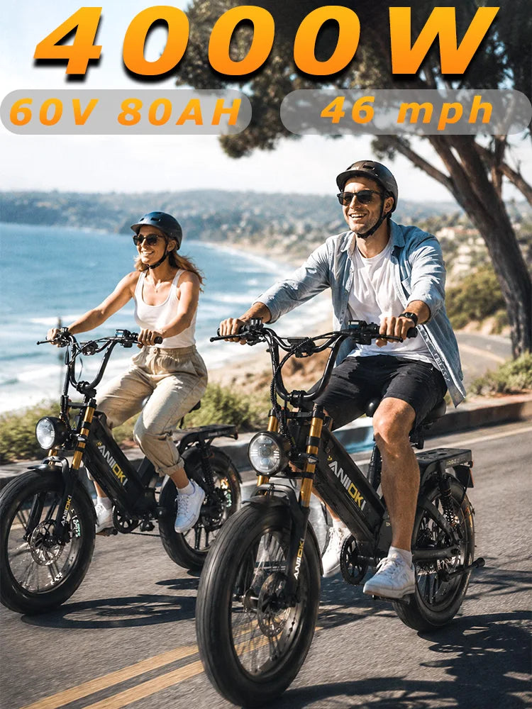 ANIIOKI Ebike AQ177 Pro Max Ultra Ebikes 4000W Motor Electric Bicycle 60V Ebike for Adult Long Range 46mph Fat Tires 20"*4"