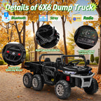 4x4 24V Ride on Dump Truck with Remote Control, 2 Seater Electric Powered Ride on Toys, 6-Wheel UTV Car w/ Tipping Bucket Trailer, Shovel, Suspension, Bluetooth Music,