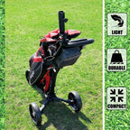 3-Wheel Golf Push Cart with 360° Swivel Front Wheel, Lightweight & Durable, Foldable for Easy Storage, Hand & Dual Brake System,