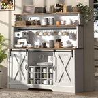 55 Large Home Coffee Bar Cabinet with 3-Tier Storage, Sliding Barn Door, 12 Wine Racks & 9 Hooks for Kitchen, Dining, Living Roo