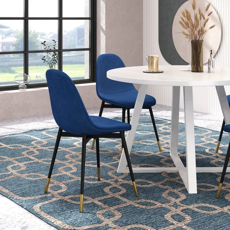 Evatt Round Dining Set with 4 Modern Blue Chairs, Trestle Table