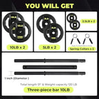 Barbell Weight Set, 45 LB Adjustable Free Weights Bar Set for Home Gym Strength Training, Full Body Workout, Muscle Building, H