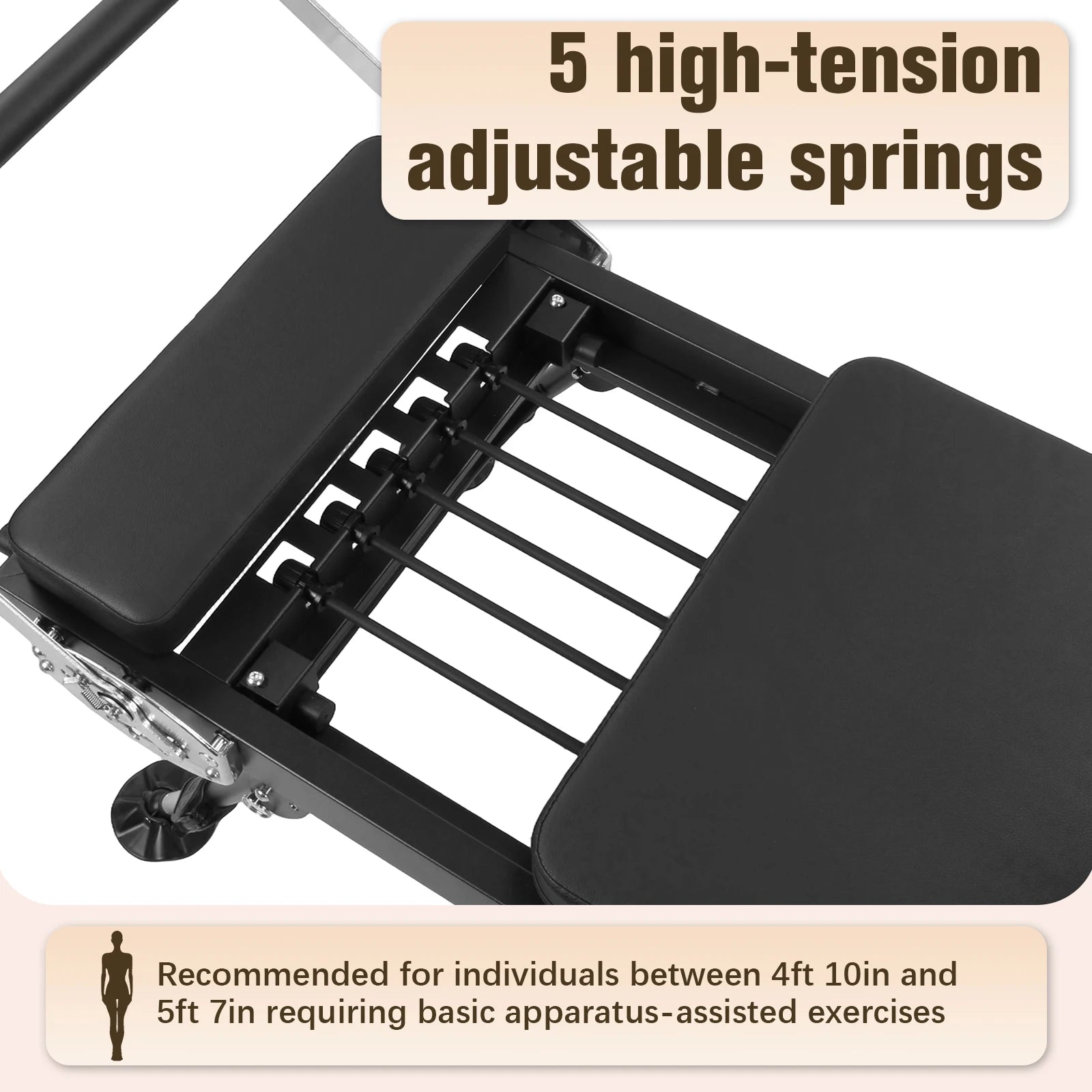 78 In Smooth Glide Carriage Reformer with Springs Resistance Portable Pilates Machine 300 LBS Capacity Suitable for All Levels