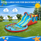 8-in-1 Inflatable Water Park Kids Bounce House With Double Slides & Pool, 550W Blower, Oxford, Indoor Outdoor Set