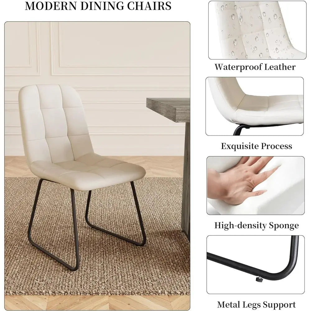 7-Piece Dining Set: 70.8 Grey Kitchen Table with 6 White Upholstered Chairs for Space-Saving Dining