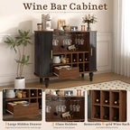 39 Modern Liquor Cabinet with 6 Wine Racks, 3 Glass Holders, Drawer, Hidden Storage & Sliding Door for Living Room, Dining Area,