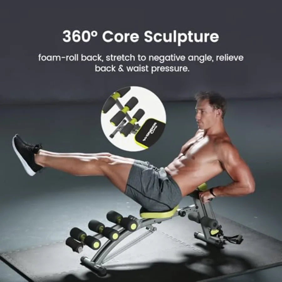 Workout Bench Ab/Rowing Machine for Home Gym: Steel Frame, Black, Adjustable Angles Dual-Function Core Training