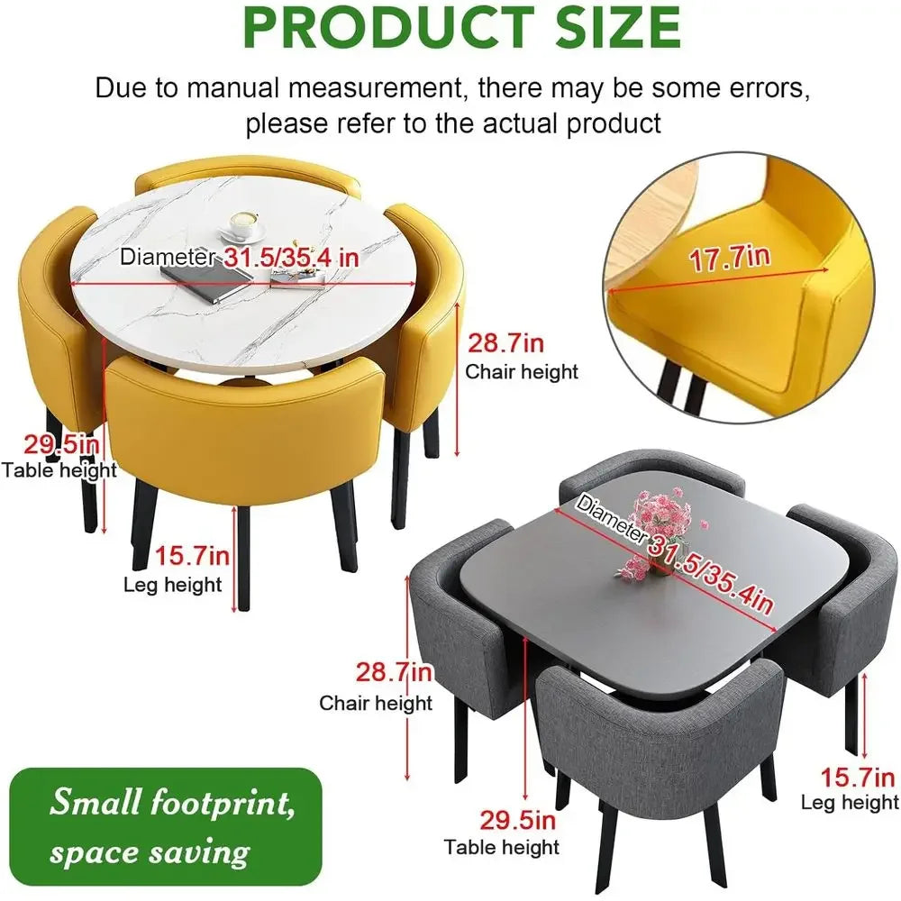 Elegant 5-Piece Dining Set or 4-Seat Round Kitchen Table with Upholstered Chairs & Metal Base, Space-Saving Furniture for Living