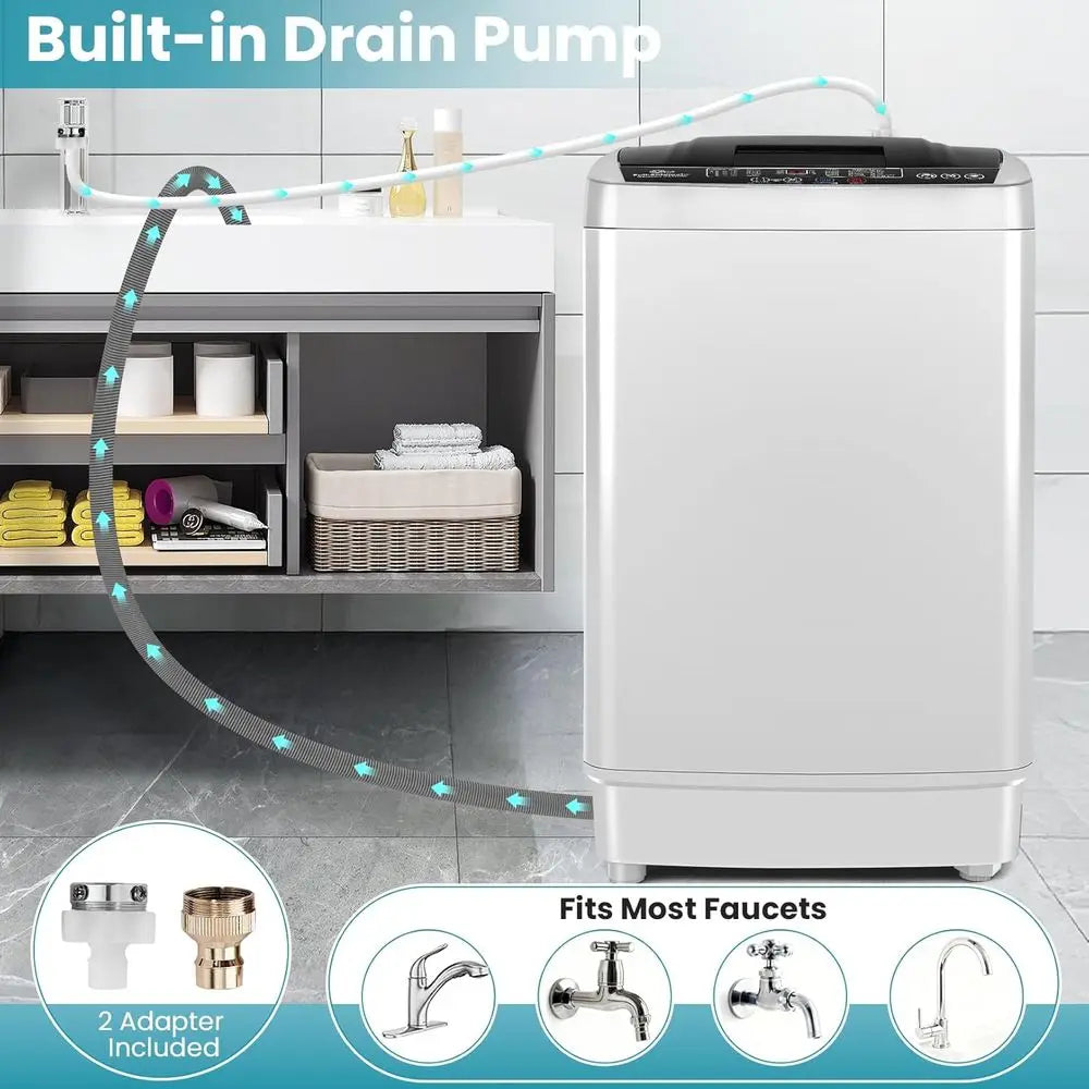 Compact 17.8 lbs Automatic Portable Washing Machine with 10 Programs, LED Display and Drain Pump, Ideal for RV, Dorm, and Home U