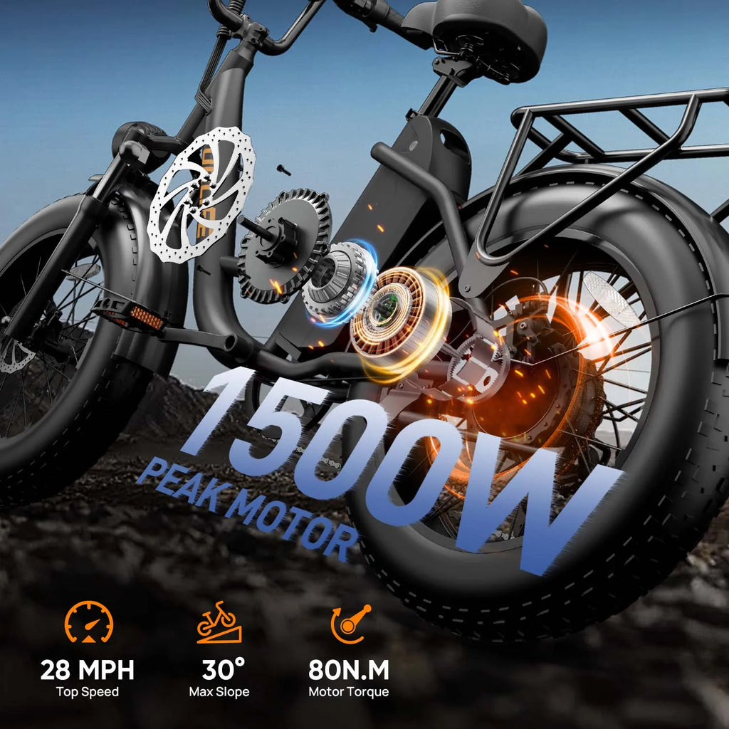 20" Fat Tire Step-Thru Electric Bike, 48V 500W Peak Motor Removable 13Ah Battery E-Bike, Max 45km/h, Shimano 7-Speed, Dual Disc Brake Front Suspension City Commuter Ebike, LCD Color Display, 60km Pure Electric Range, 100km Pe