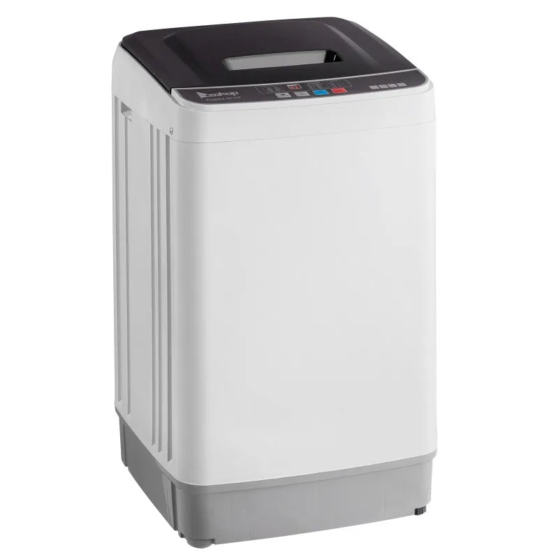 Full-Automatic Washing Machine Top Load Portable Compact Laundry Washer Spin with Drain Pump,10 programs 8 Water Level Selections with LED Display 17.8 Lbs Capacity, black