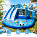 Blue And White Dual Slide Water Slide Combo 3-in-1 Fun with Slide Pool Water Gun And Play Area for Endless Summer Exciting