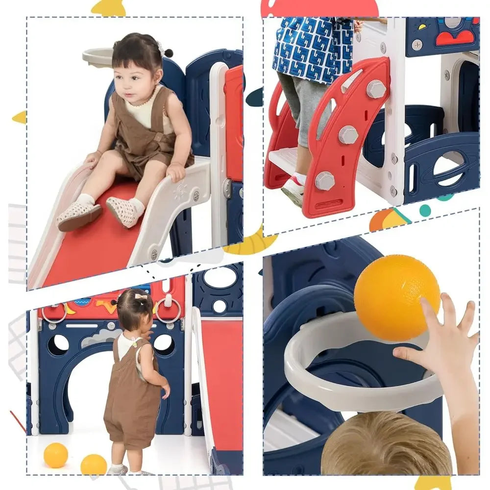 Castle-Themed Playhouse for Toddlers: 1-3 Years, Outdoor & Indoor Playset with Climber and Slide (Blue)