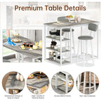 Grey 2-Piece Counter Height Table Set with Storage and Stools for Kitchen or Dining Area