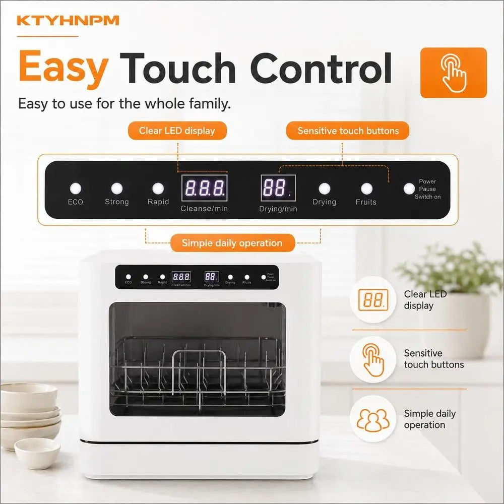 Countertop Dishwasher 800W Portable Mini Dishwasher 6.8L/1.8 Touch Controls Gallon Portable Dishwasher Countertop with 360° Rota
