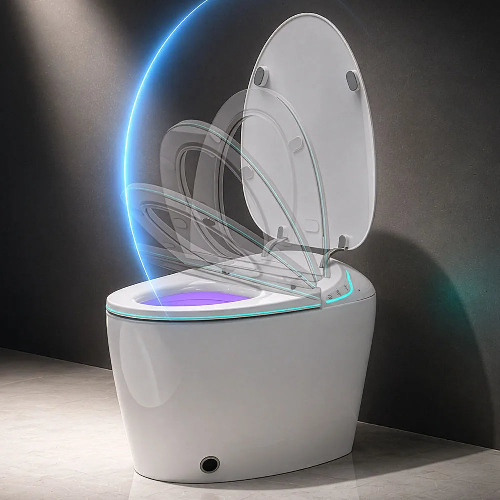 Sanyipace Smart Toilet Seat and Bidet with Smart Control 1000g MaP Powerful Flush Intelligent Toilet One Touch Flush Warm Water Feminine Rear Oscillating Wash Auto Nozzle Cleaning Toilet