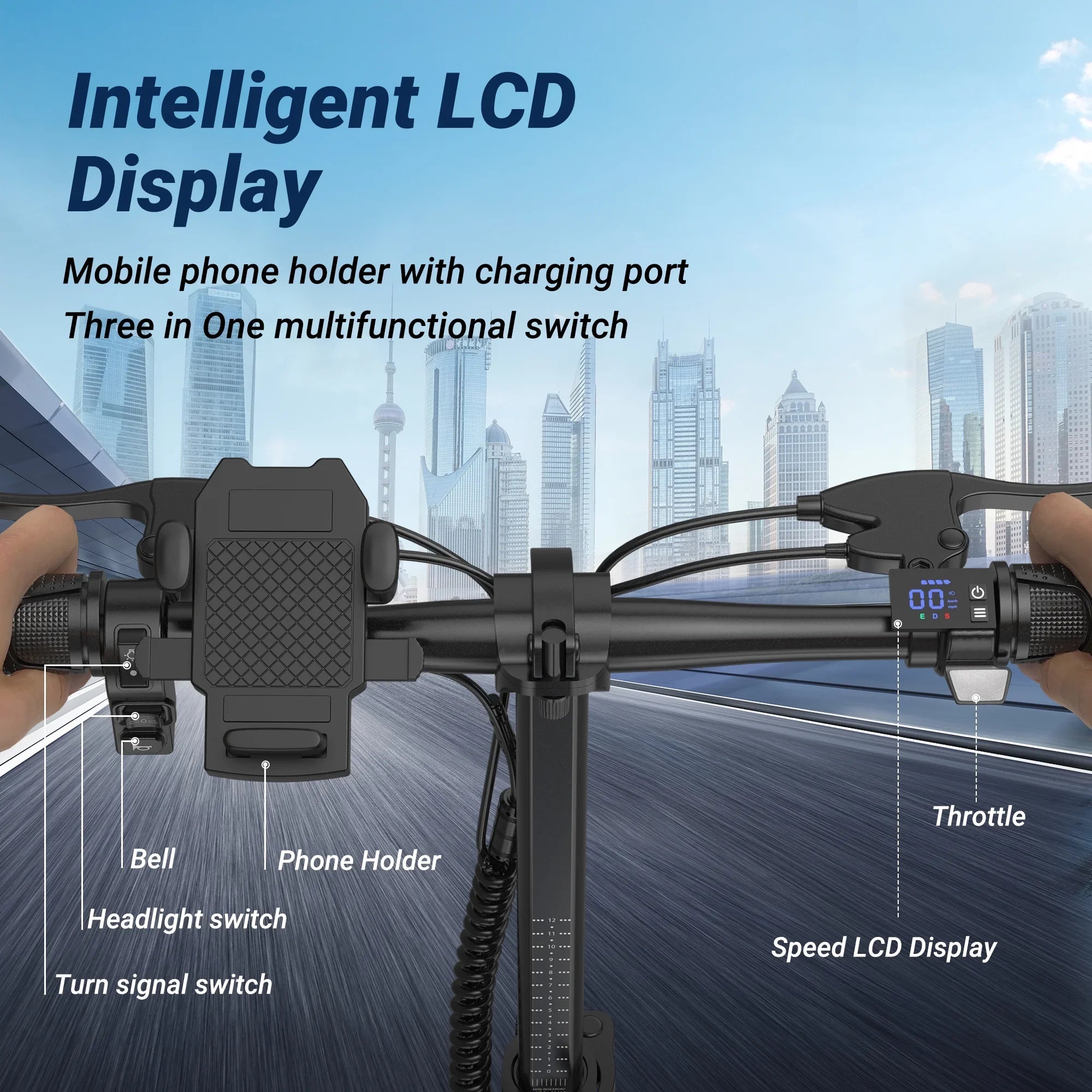 Black Foldable Ebike 500W 48V 10.4AH Electric Bicycle 22MPH Max Speed 28Miles Long Range with Two Seats for Adult