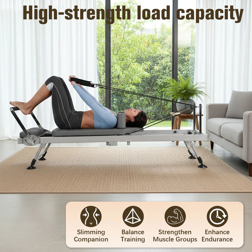 78 In Smooth Glide Carriage Reformer with Springs Resistance Portable Pilates Machine 300 LBS Capacity Suitable for All Levels