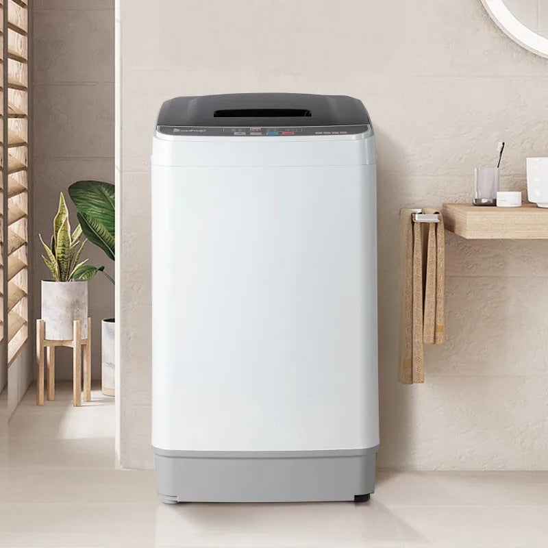 Full-Automatic Washing Machine Top Load Portable Compact Laundry Washer Spin with Drain Pump,10 programs 8 Water Level Selections with LED Display 17.8 Lbs Capacity, black