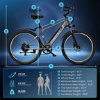 Cybervelo EK3 1000W Peak 48V Waterproof Battery 26" 7-Speed Electric Bike Adult Ebike for Commute Beach Snow Men Women