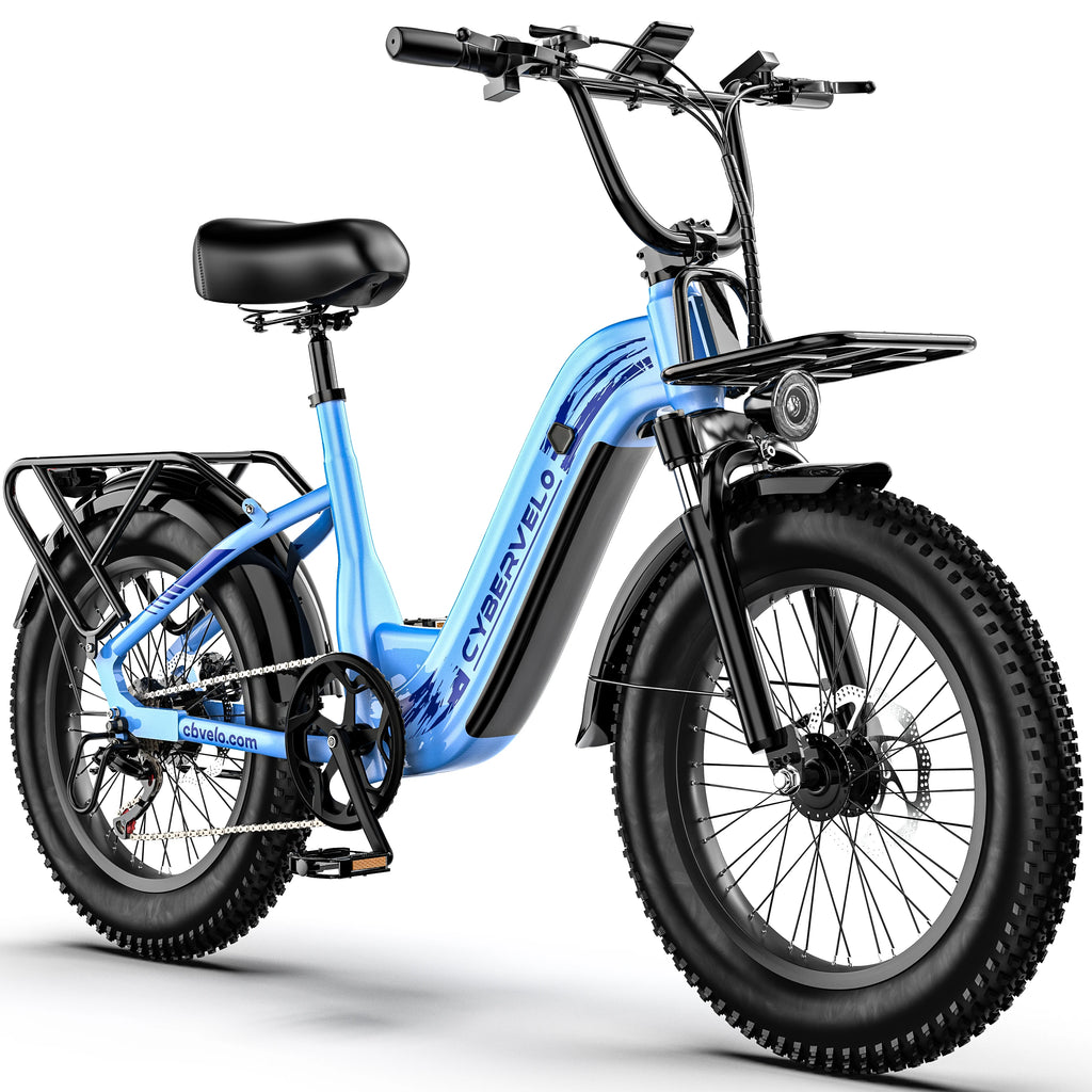 1000W Peak Step-Through Electric Bike for Adults, 20 Inch Fat Tire Commuter Ebike, 48V 20Ah Removable Battery 7-Speed Gear System Equipped with Wider Saddle Basket & Kickstand EK8