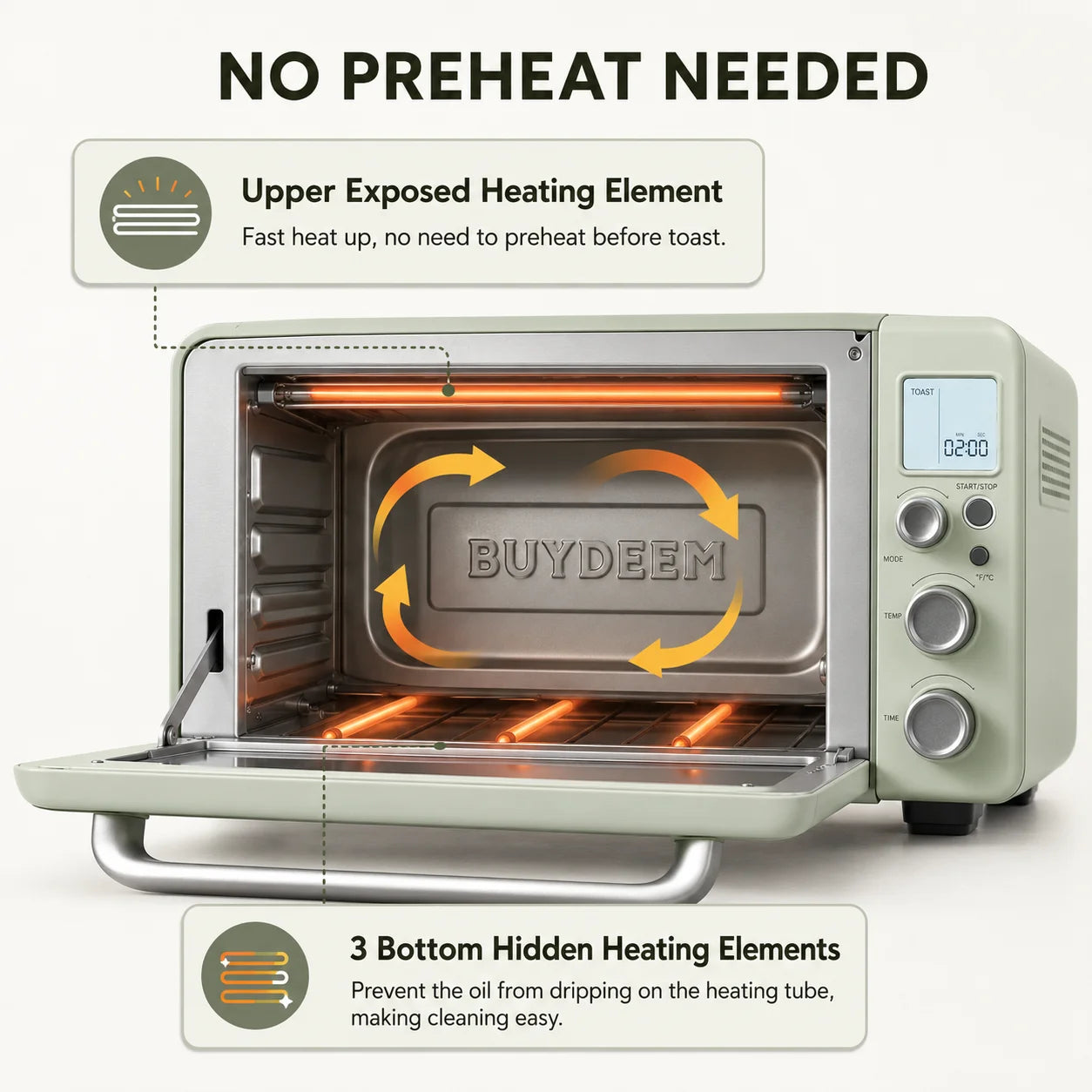 BUYDEEM T103 12QT Countertop Toaster Oven, Retro Mini Oven with 7 Cooking Modes, No Preheat Carbon Fiber Heating, LCD Temperature Control, Bake Broil Toast Bagel Pizza Reheat, Grill Rack Baking Tray