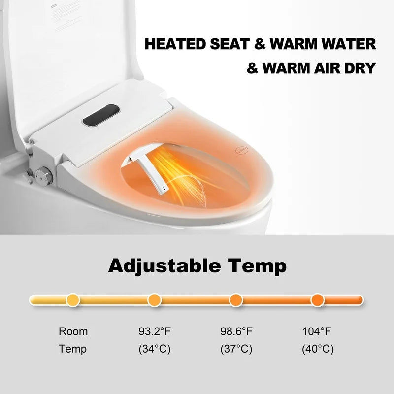 Heated Smart Bidet Seat with Adjustable Water Temp & Pressure, Side Control, Automatic Nozzle Clean, Night Light, Portable Toilet Attachment