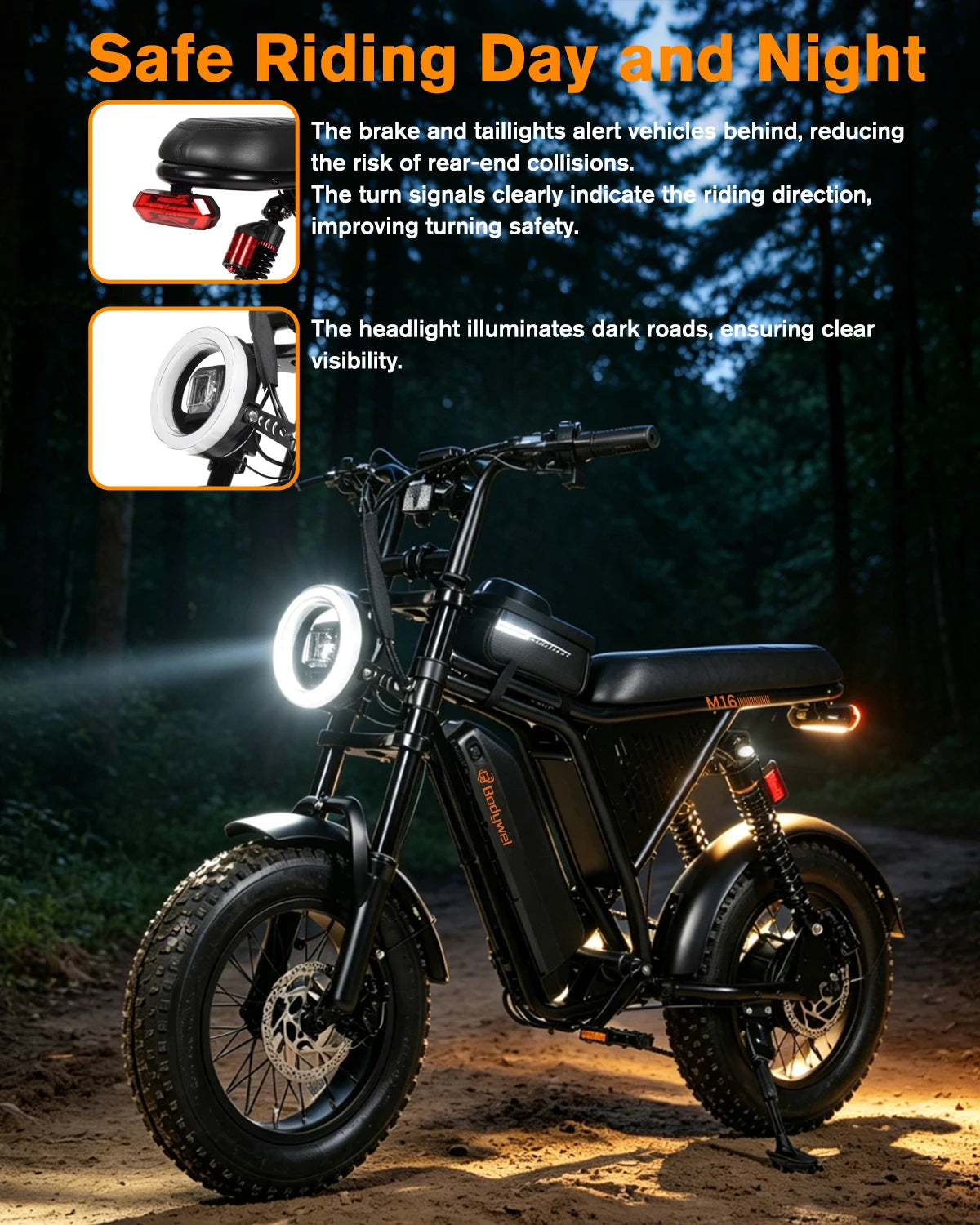Bodywel M16PRO 16" Electric Bike for Adults/Teens, Peak 1500W48V 15.6Ah Battery,Off-Road Motorcycle Full Suspension Fat Tire All-Terrain ebike US stock